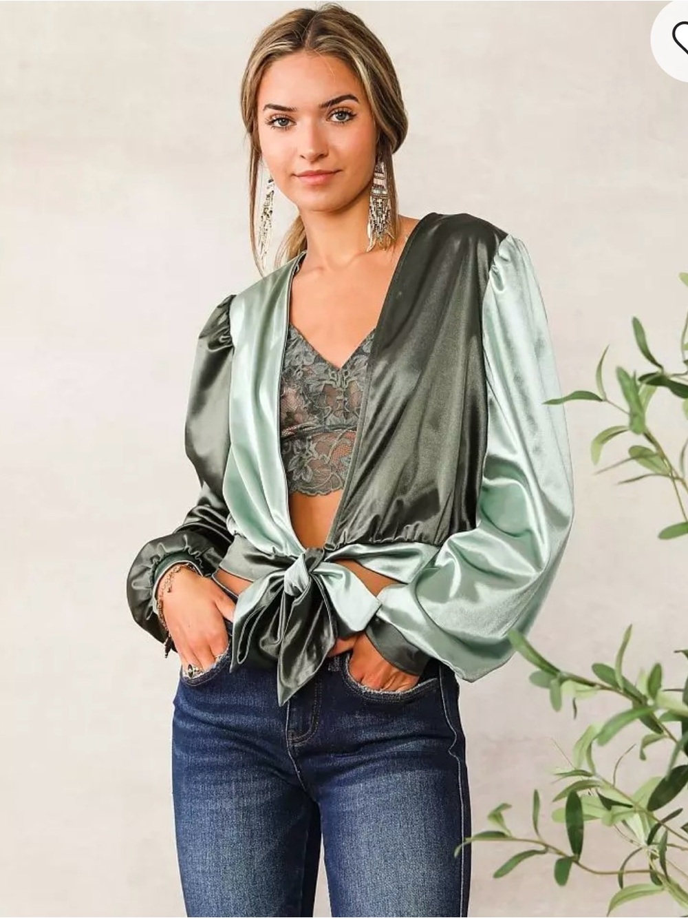Willow & Root Satin Wrap Tie Top
